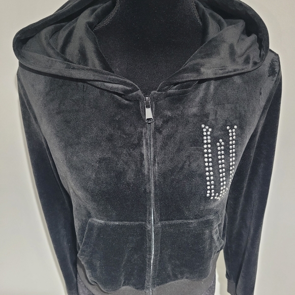 Wicked Kids Velour Rhinestone Embellished Zipper Hoodie Small Black Whimsy Y2K - Picture 5 of 10